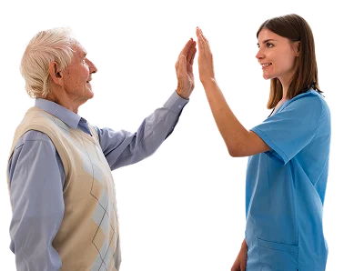 Caregiver and senior man giving high five