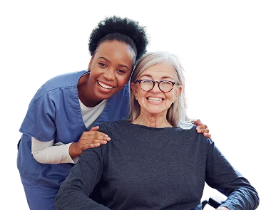 Happy caregiver with smiling senior woman