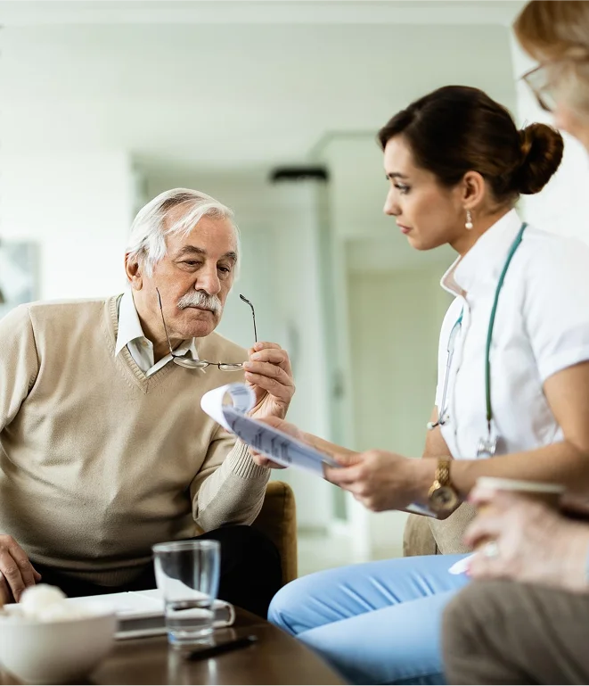 Caregiver reviewing documents