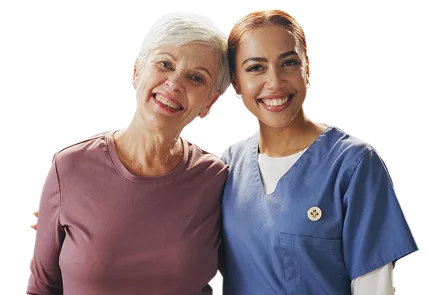 Smiling caregiver and senior woman portrait