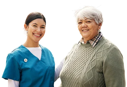 Smiling caregiver and senior woman portrait