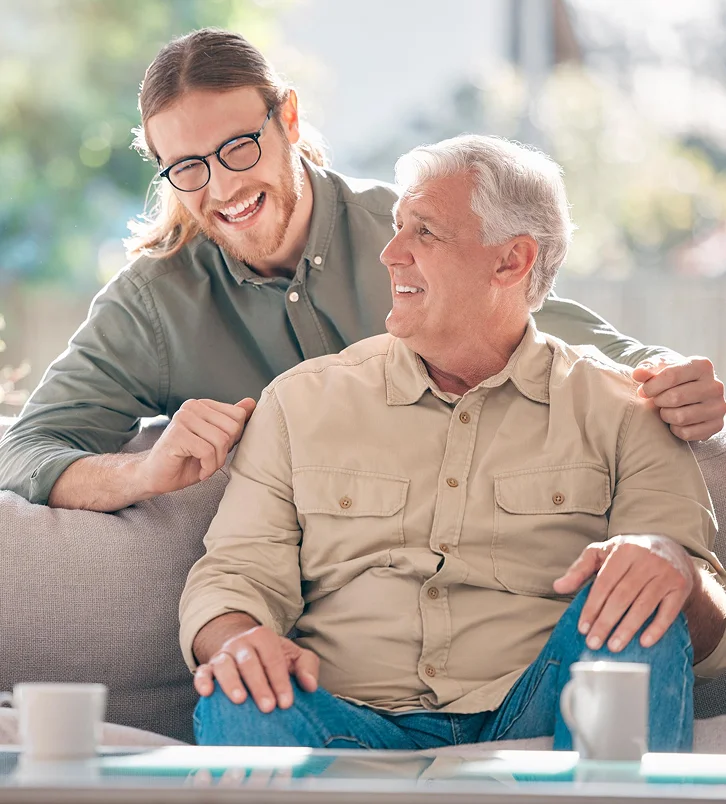 Caregiver spending time with senior man